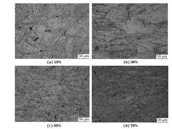 圖４ 在９８０ ℃、應(yīng)變速率為０．０１０s－１下壓縮至不同應(yīng)變量后GH４１６９合金的顯微組織
